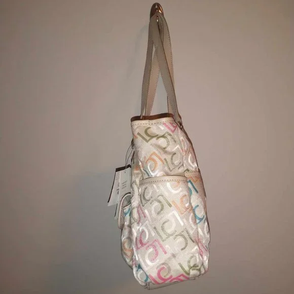 NWT Liz Claiborne Handbag, khaki with multi color LC's, - Picture 4 of 16